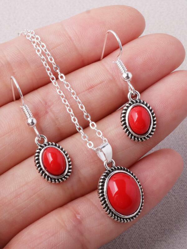 Parure de bijoux avec pendentif ovale