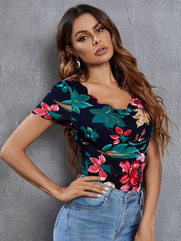 Body floral festonné imprimé