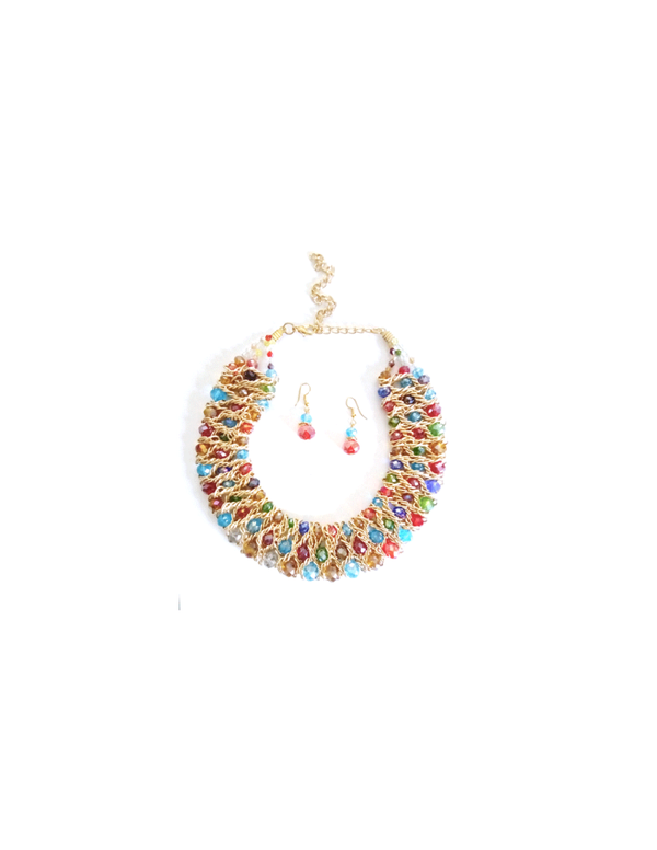 Parure trois rangees perles cristal