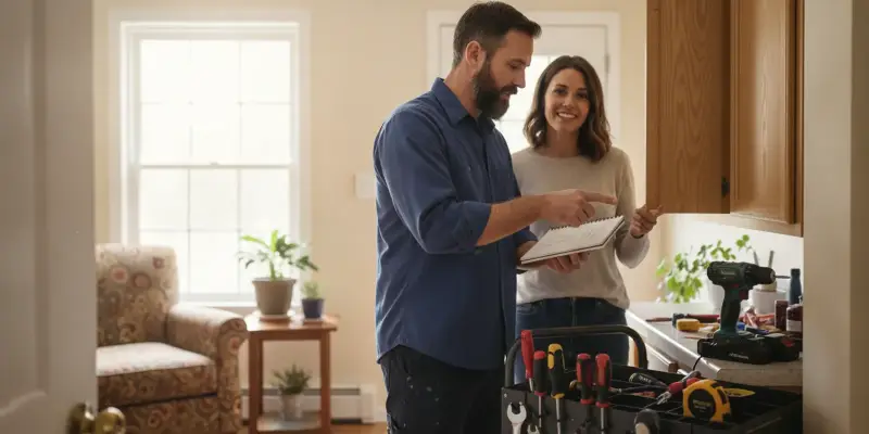 Handyman reviewing a home repair project with a homeowner
