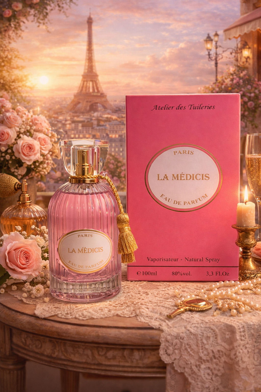 La Medicis - Eau de Parfum - 100 ml - een lichte zoete geur met Pioenroos, Cacao en Gourmand - met gratis parfumverstuiver.