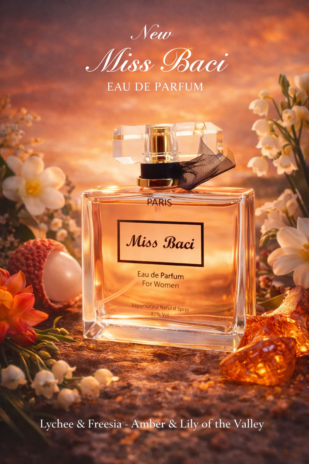 Miss Baci - Eau de Parfum - 100 ml - heerlijke sterke geur - met Freesia, Pioenroos en Amber