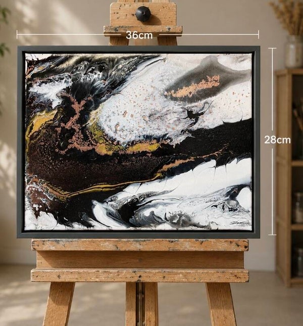 Framed Acrylic Pour Canvas - Midnight Gold