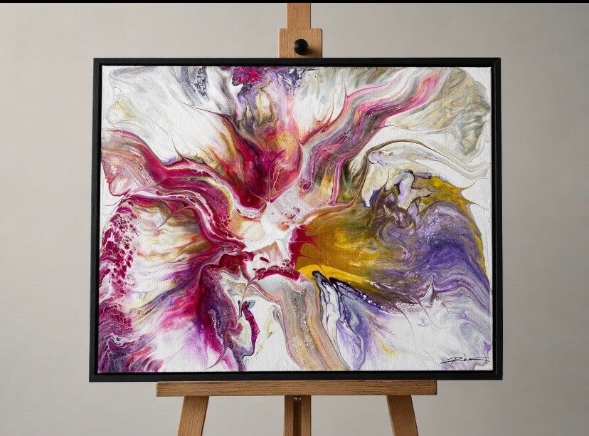 Framed Acrylic Pour Canvas - Blossom of Light