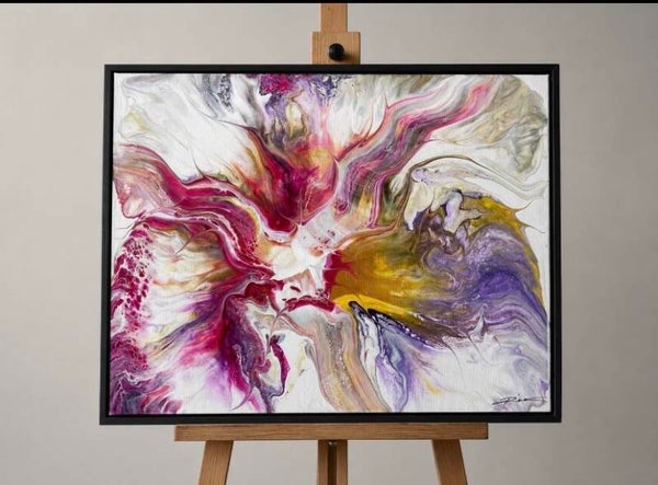 Framed Acrylic Pour Canvas - Blossom of Light