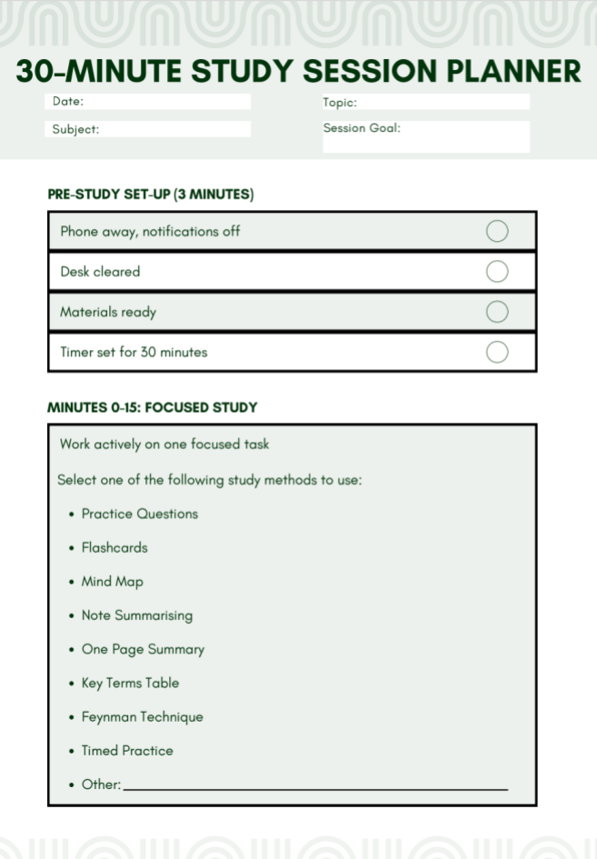 30-Minute Study Session Planner