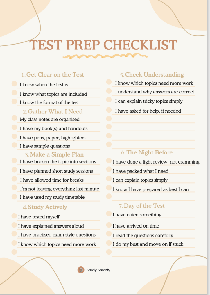 Test Prep Checklist