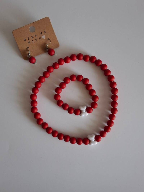 Setje acryl parels red white