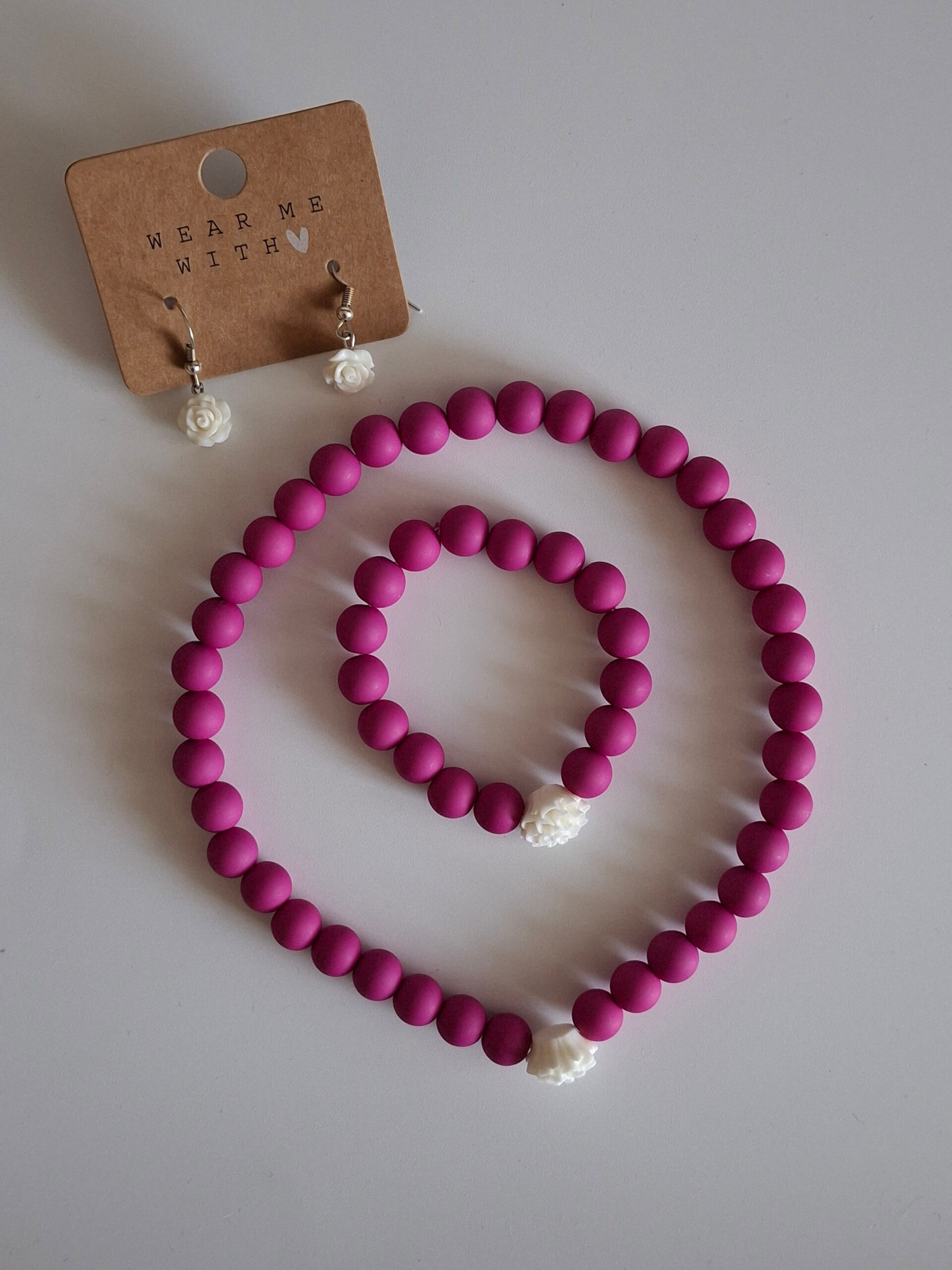 Setje acryl parels fushia White