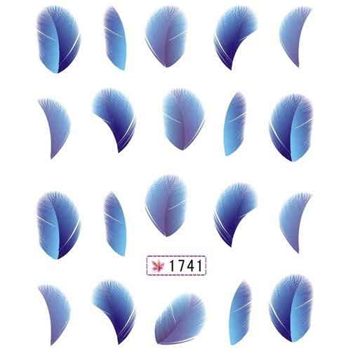 1 Bogen Nailart Sticker Wasseraufkleber Nail Art blau lila Feder