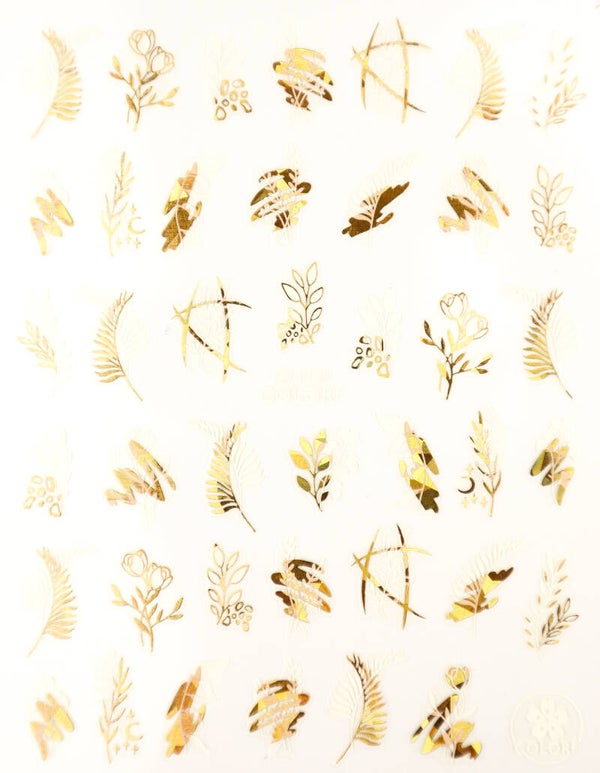 Nailart Sticker/Nägel Aufkleber weiß-gold m Zweigen, Blumen, geometrisch, zart