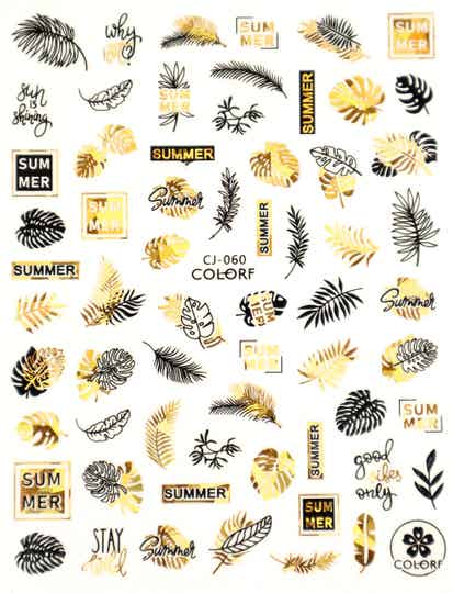 Nailart Sticker/Nägel Aufkleber schwarz gold m Zweige, Monstera, Palme, Sommer