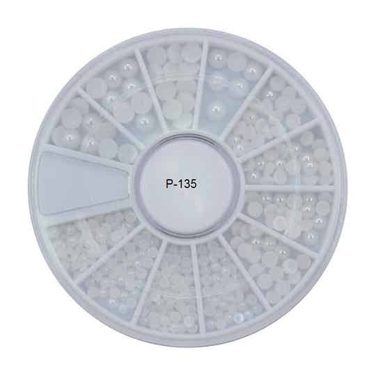 1 Nail-Art Rondell / Display mit super schöne Nailart Dekoration Perlen Weiß