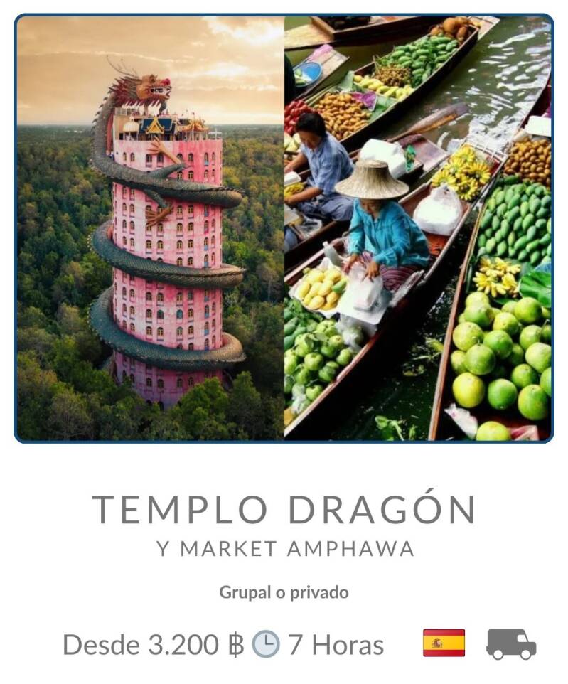 Templo Dragon y market flotante en español