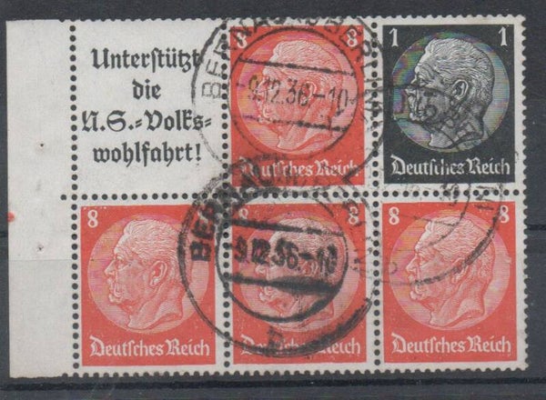 b181- Deutsches Reich Zusammendruck S131/ S135/ W65 gestempelt/ o