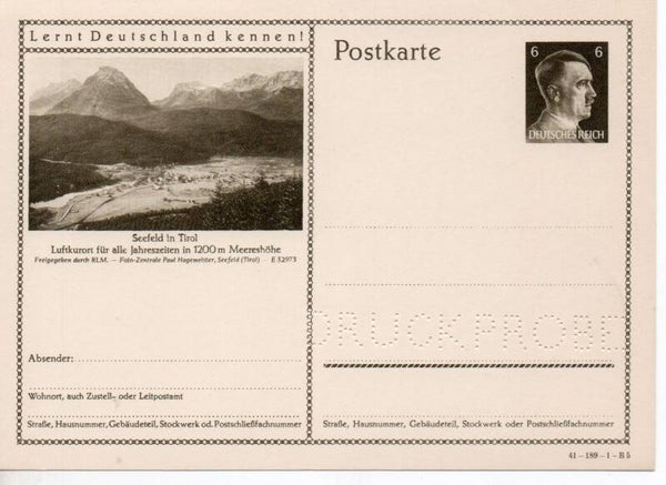 Deutsches Reich Bildpostkarte P304/ 41-189-1-B5 Druckprobe *