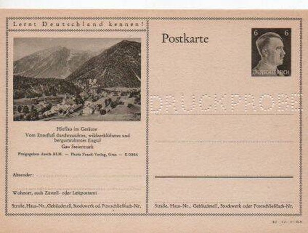 Deutsches Reich Bildpostkarte P305/ 42-12-1-B9 Druckprobe *
