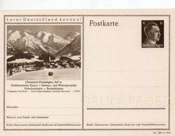 Deutsches Reich Bildpostkarte P304/ 41-190-1-B6 Druckprobe *
