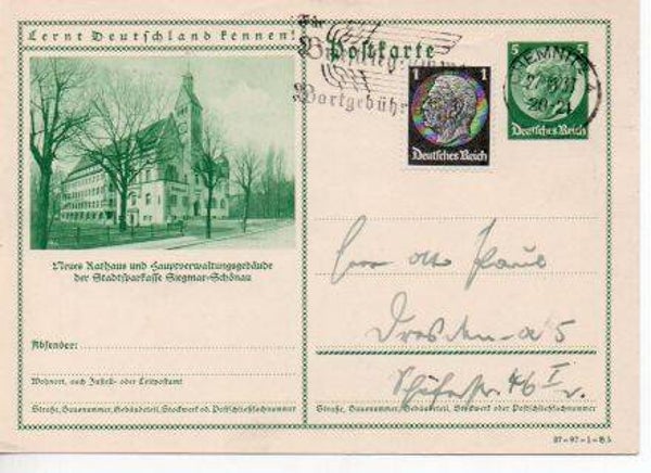 d1855m-Deutsches Reich Bildpostkarte P238/37-97-1-B5 gelaufen/ o
