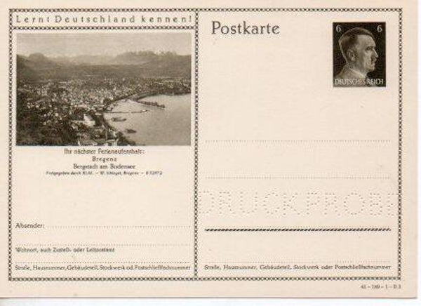 Deutsches Reich Bildpostkarte P304/ 41-189-1-B3 Druckprobe *