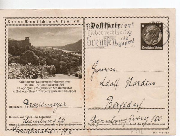 d2086-Deutsches Reich Bildpostkarte P236/ 36-73-1-B3 gelaufen/ o