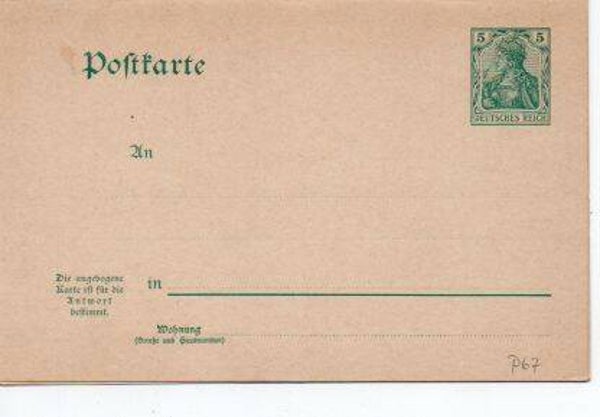 Deutsches Reich Ganzsache P67 ungebraucht/ *