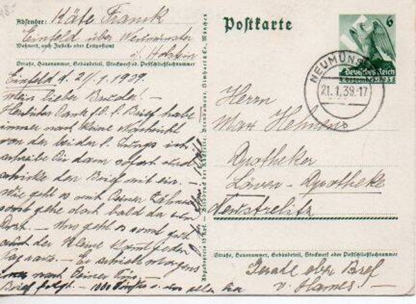 Deutsches Reich Ganzsache P275 gelaufen/ o