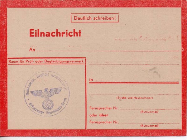 d2181-Deutsches Reich Eilnachricht I 3. gestempelt/ o