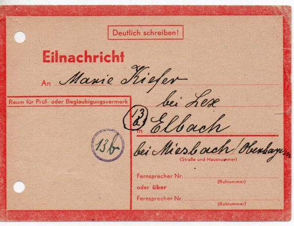 d2182-Deutsches Reich Eilnachricht I 3. gelaufen/ o