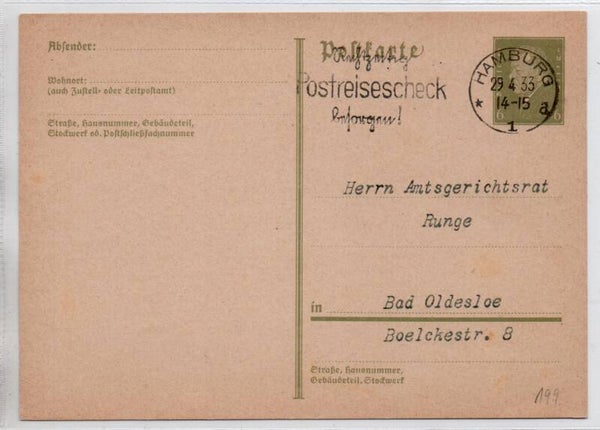 Deutsches Reich Ganzsache P199 I gelaufen/ o