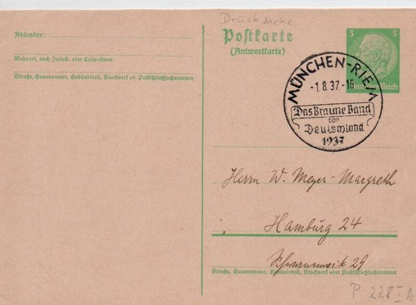 Deutsches Reich Ganzsache P228 I A mit SST gelaufen/ o