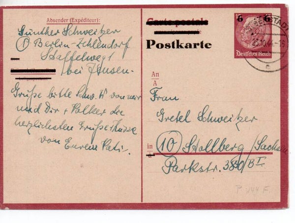 Deutsches Reich Ganzsache P244 Fb gelaufen/ o