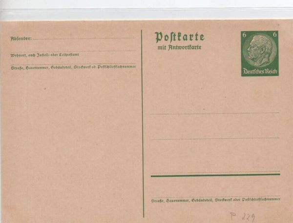 Deutsches Reich Ganzsache P229 I ungebraucht/ *