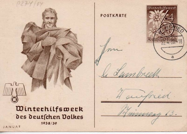 Deutsches Reich Ganzsache P274/04 gelaufen/ o