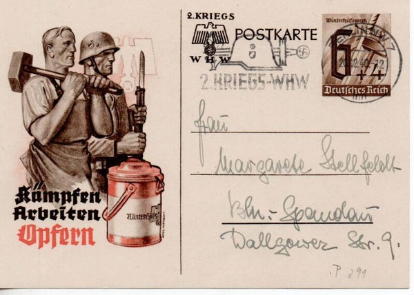 Deutsches Reich Ganzsache P291a gelaufen/ o