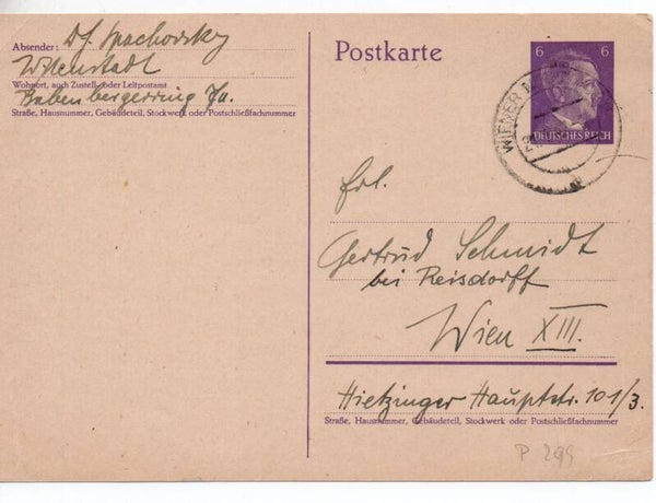 Deutsches Reich Ganzsache P299I gelaufen/ o