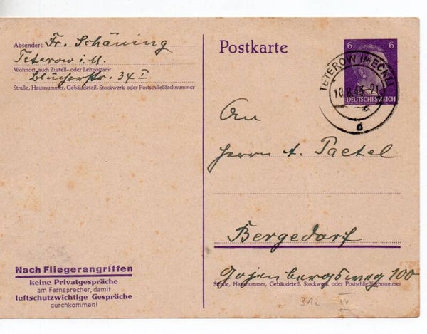 Deutsches Reich Ganzsache P312a/03 gelaufen/ o