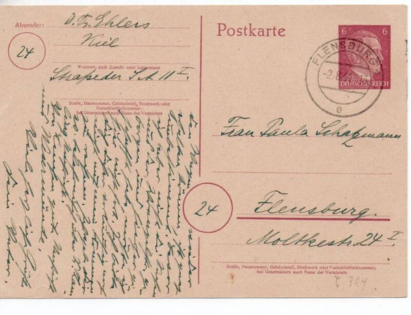Deutsches Reich Ganzsache P314Ia gelaufen/ o