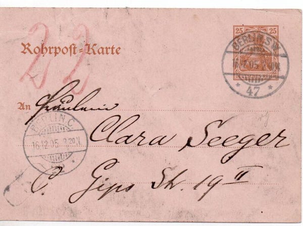 Deutsches Reich Ganzsache Rohrpost RP13 gelaufen/ o