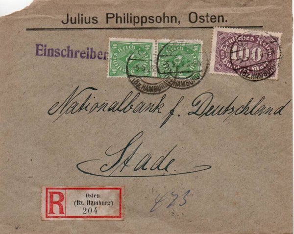Deutsches Reich 1923 mit Nr. 232 und 247 als Einschreiben gelaufen/ o