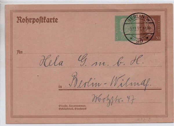 Deutsches Reich Ganzsache Rohrpost Nr. RP24/ 01 gelaufen/ o