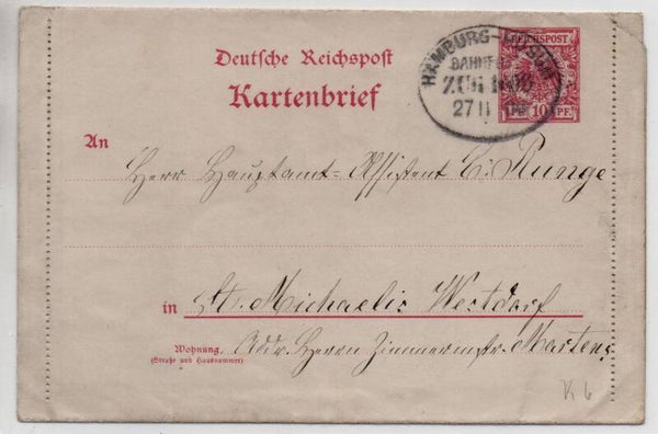 Deutsches Reich Ganzsache Nr. K8 mit Bahnpost gestempelt/ o