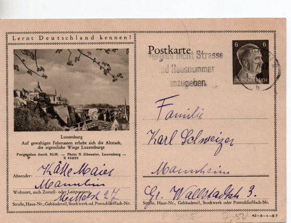 Deutsches Reich Bildpostkarte P305/ 42-8-1-B7 gelaufen/ o