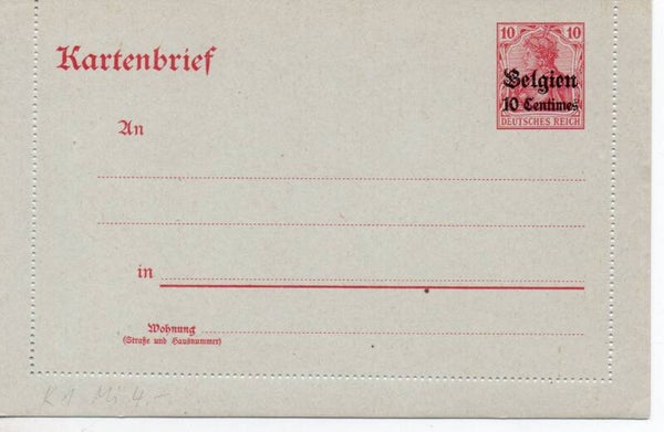 Deutsches Reich Besetzung Ganzsache Belgien Nr. K1 ungebraucht/ *