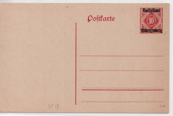 Württemberg Ganzsache Nr. DP18/ 01 ungebraucht/ *