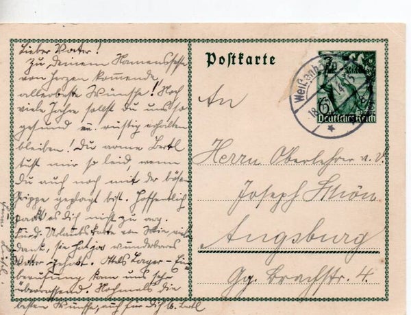 Deutsches Reich Ganzsache P267 gelaufen/ o