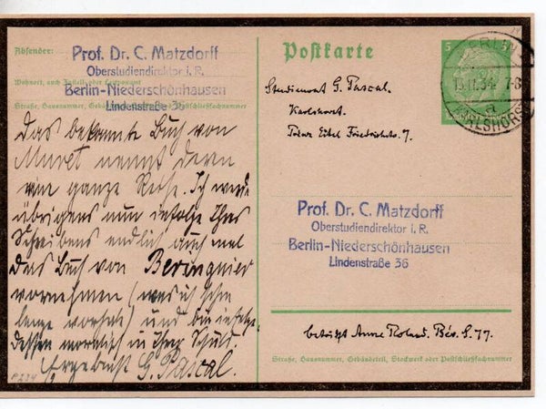 Deutsches Reich Ganzsache P234a gelaufen/ o
