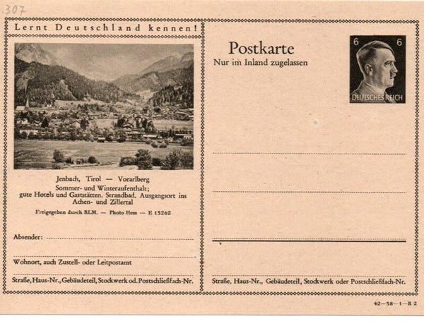 Deutsches Reich Bildpostkarte P307/ 42-38-1-B2 ungebraucht/ *