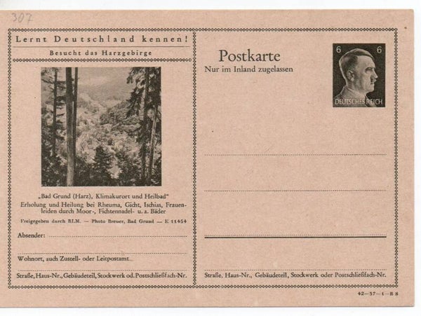 Deutsches Reich Bildpostkarte P307/ 42-37-1-B8 ungebraucht/ *