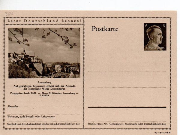 Deutsches Reich Bildpostkarte P305/ 42-8-1-B8 ungebraucht/ *